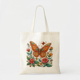 Bolsa Tote Borboleta laranja com flores