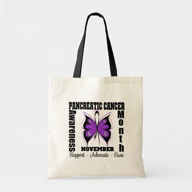 Bolsa Tote Borboleta - Mês de Consciência do Câncer de pâncre (Frente)