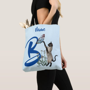 Bolsa Tote Borboleta Monograma Inicial Nome Gato Siames