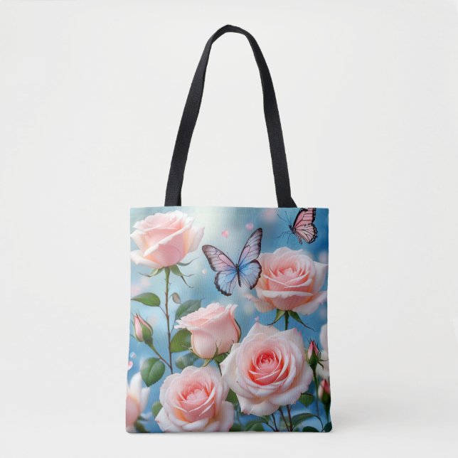Bolsa Tote Borboleta Na Flor Rosa (Frente)