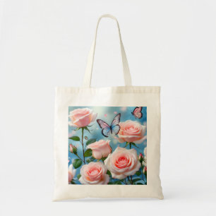 Bolsa Tote Borboleta Na Flor Rosa