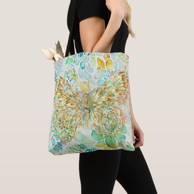Bolsa Tote Borboleta ouro no Floral (Close Up)
