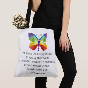 Bolsa Tote Borboleta Pintada, verso das Lamentações 3:22-24
