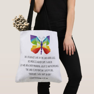 Bolsa Tote Borboleta Pintada, verso das Lamentações 3:22-24