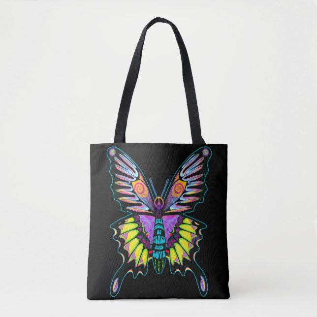 Bolsa Tote Borboleta Psicodélica da Paz (Frente)