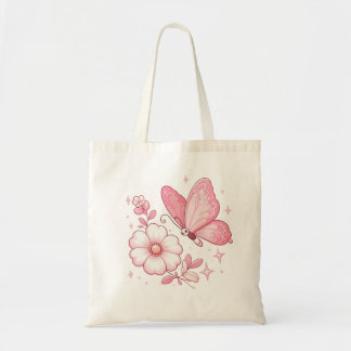Bolsa Tote Borboleta rosa e flores