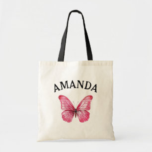 Bolsa Tote Borboleta Rosa Elegante Nome Curvo Rapariga