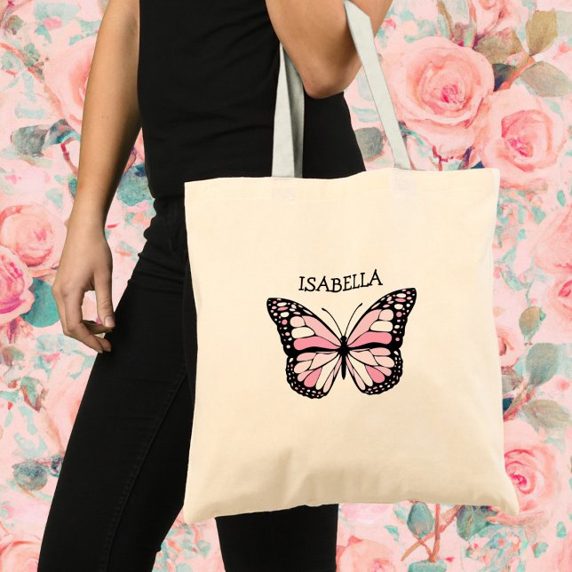 Bolsa Tote Borboleta rosa personalizada (Criador carregado)