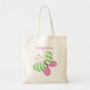 Bolsa Tote Borboleta verde cor-de-rosa com nome