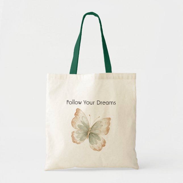 Bolsa Tote Borboleta Verde Creme Marrom   (Frente)