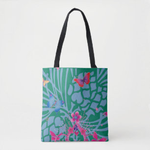 Bolsa Tote Borboleta Verde Esmeralda Caleidoscópio Impressão