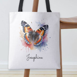 Bolsa Tote Borboleta Watercolor Red Admiral Nome Personalizad