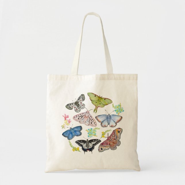 Bolsa Tote Borboletas Aquarela em Voo (Frente)
