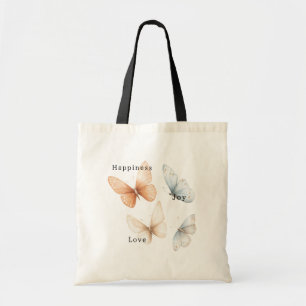 Bolsa Tote Borboletas Azuis Pêssego Felicidade Amor Alegria