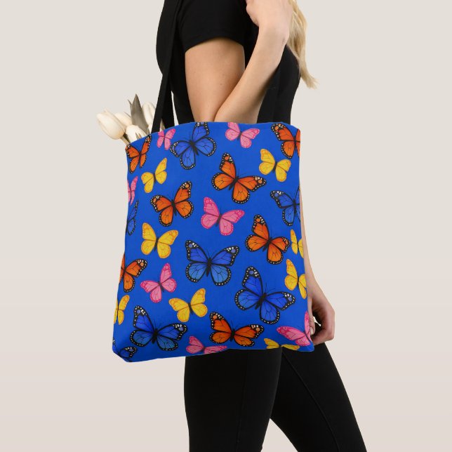 Bolsa Tote Borboletas Azuis Vibrantes (Close Up)