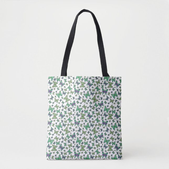 Bolsa Tote Borboletas bonito Saco Verde de Toque (Frente)