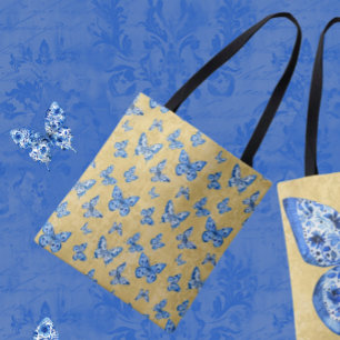Bolsa Tote Borboletas Brancas Chinoiserie Em Dourado