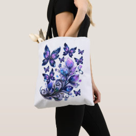 Bolsa Tote Borboletas Brilho Cósmico Brancas