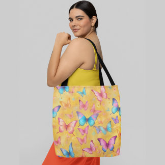 Bolsa Tote Borboletas coloridas em vários tons de amarelo