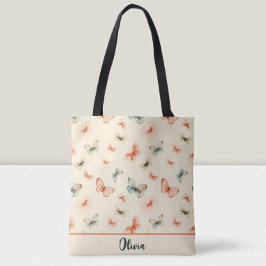 Bolsa Tote Borboletas de Aquarela Minimalista Moderna