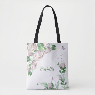 Bolsa Tote borboletas de flores roxas