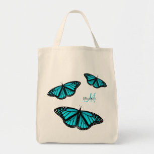 Bolsa Tote borboletas de tartaruga teal personalizadas