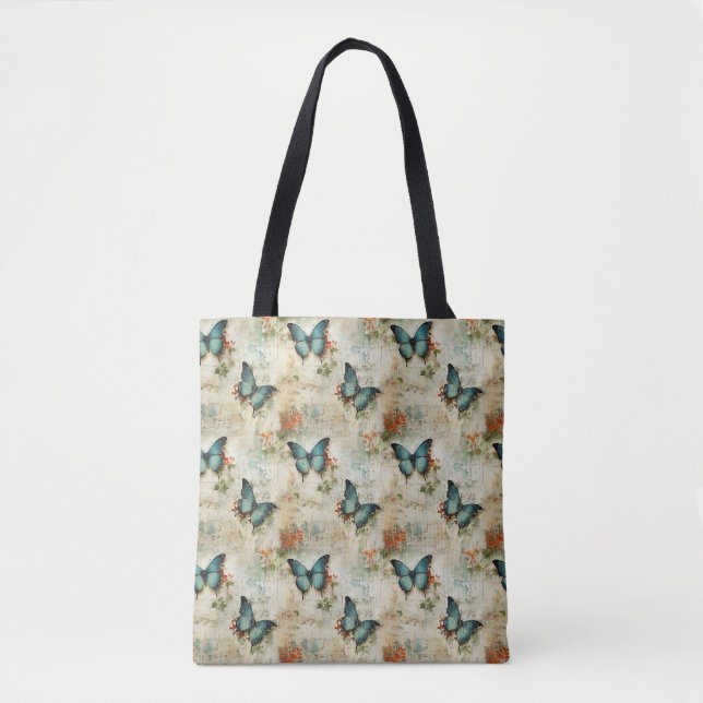 Bolsa Tote Borboletas e flores coloridas (12) (Frente)