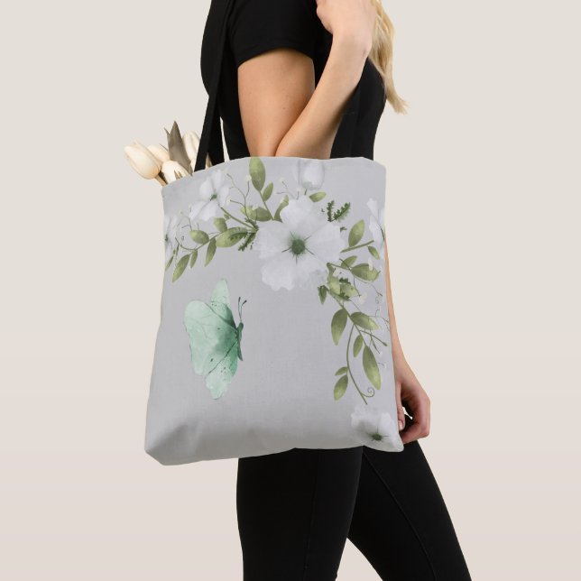 Bolsa Tote Borboletas e flores de aquarelas (Close Up)