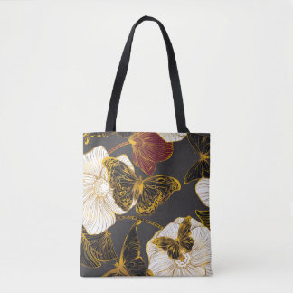 Bolsa Tote Borboletas e flores: padrão de Primavera Boho