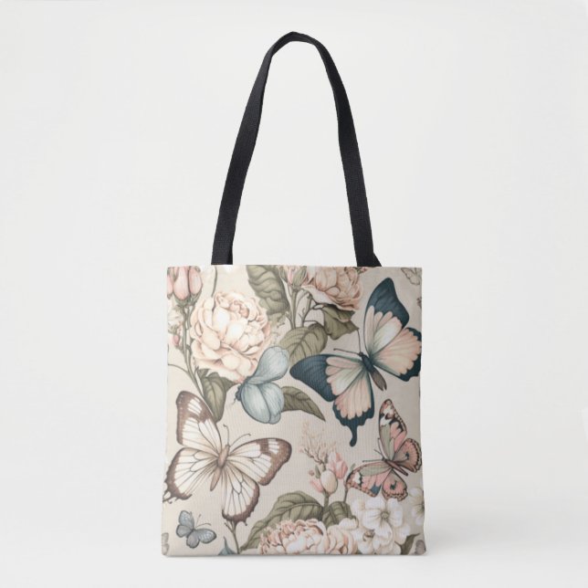 Bolsa Tote Borboletas e flores pastadas (Frente)