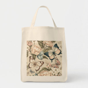 Bolsa Tote Borboletas e flores pastadas