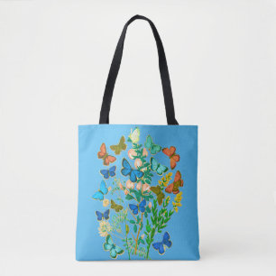 Bolsa Tote Borboletas e flores selvagens Vintage Botânica