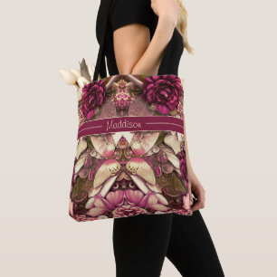 Bolsa Tote Borboletas E Rosas De Colagem Decorativa