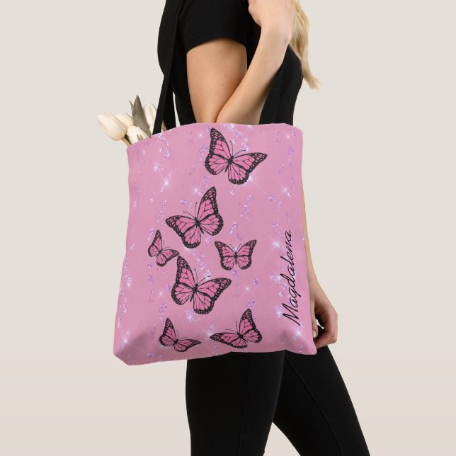 Bolsa Tote borboletas em brilho rosa simulado (Close Up)