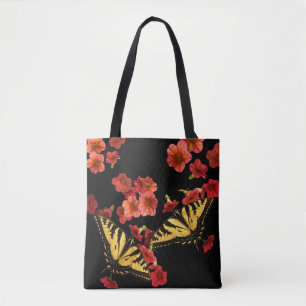 Bolsa Tote Borboletas em flores de jardim Saco Floral de Tota