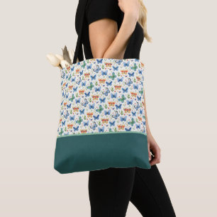 Bolsa Tote Borboletas Flores Verde Amarelo Azul Bloco de Cor