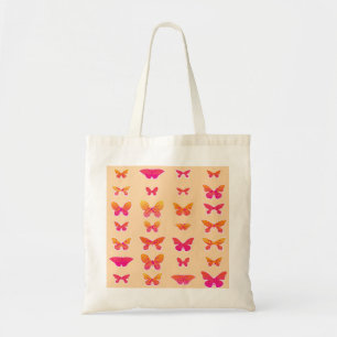 Bolsa Tote Borboletas, laranja macio, rosa-coral, ouro