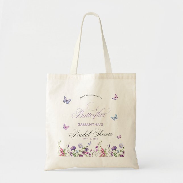 Bolsa Tote Borboletas Modernas Flores Silvestres Chá de Bebê  (Frente)