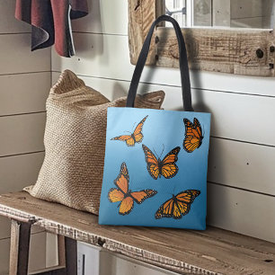Bolsa Tote Borboletas Monarcas de Ombre Azul