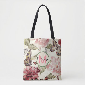 Bolsa Tote Borboletas & Peônias c/ Tom Vintage com Monograma