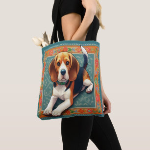 Bolsa Tote Borda Colorida 3D do Beagle 3D Realista na moda