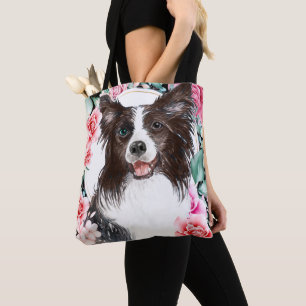 Bolsa Tote Borda cor-de-água de cão face rosa