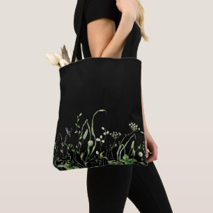 Bolsa Tote Borda De Flor Selvagem Em Preto