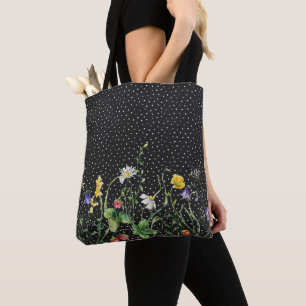 Bolsa Tote Borda De Flor Selvagem Nas Bolinhas