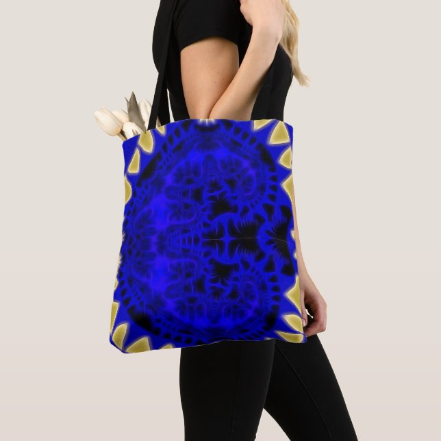Bolsa Tote Borda Dourada e azul profunda dos dentes Fractal (Close Up)