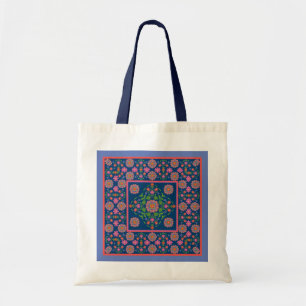 Bolsa Tote Borda Padrão Floral Rangoli no Azul: Tote Bag