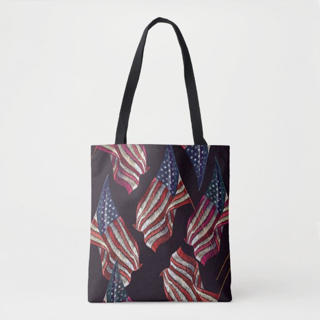 Bolsa Tote Bordado da bandeira americana: padrão patriótico. (Frente)