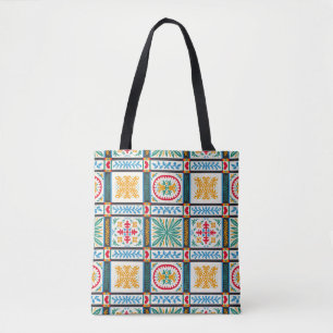 Bolsa Tote Bordado Maiolica Italiano: Floral Mediterrânica