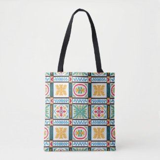 Bolsa Tote Bordado Maiolica Italiano: Floral Mediterrânica