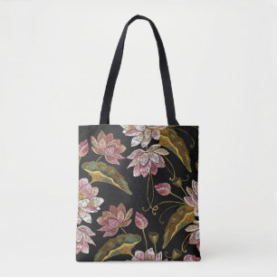 Bolsa Tote Bordados Lotus Flores Sem Olhos Padrão